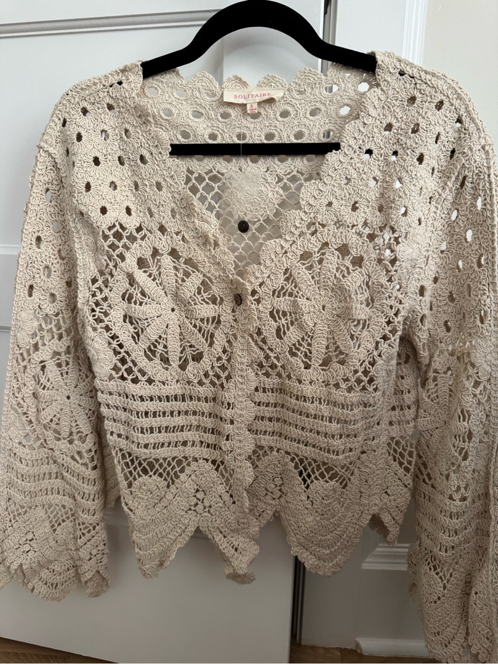 Solitaire Beige Crochet Cardigan Sweater